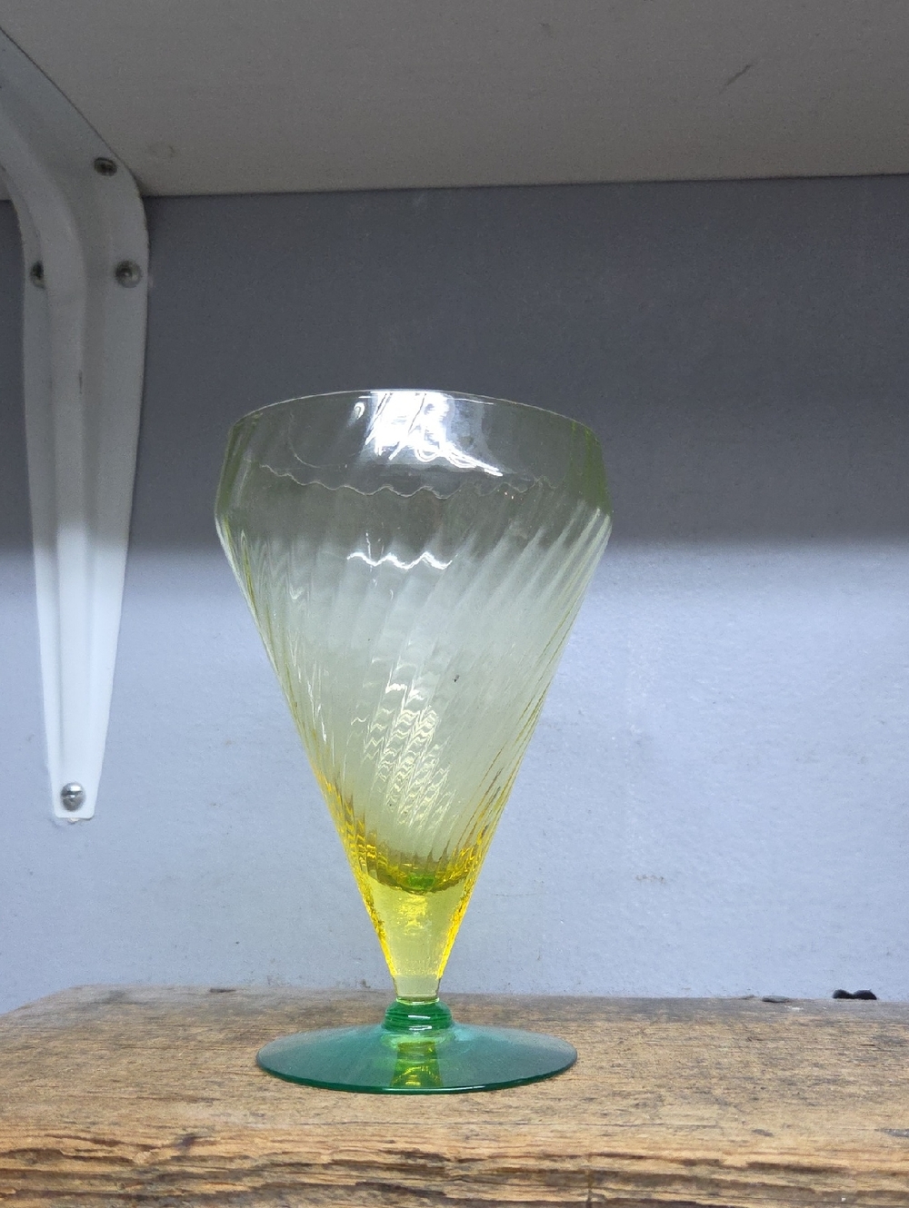 Vintage Utility Glass Works True Vaseline Bi- Colored Stemware